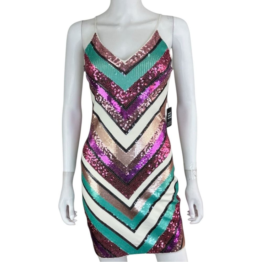 EXPRESS NWT Chevron Sequin Mini Dress Size XS B0449